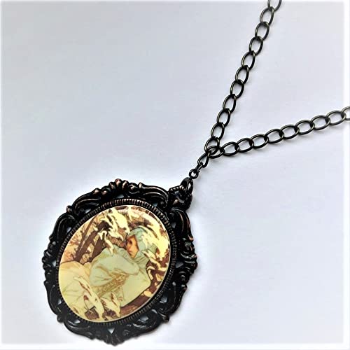Miniatura 3 de Victorian Cameo Winter Lady Four Seasons Muse painting Necklace Iron Brass Bezel Romantic