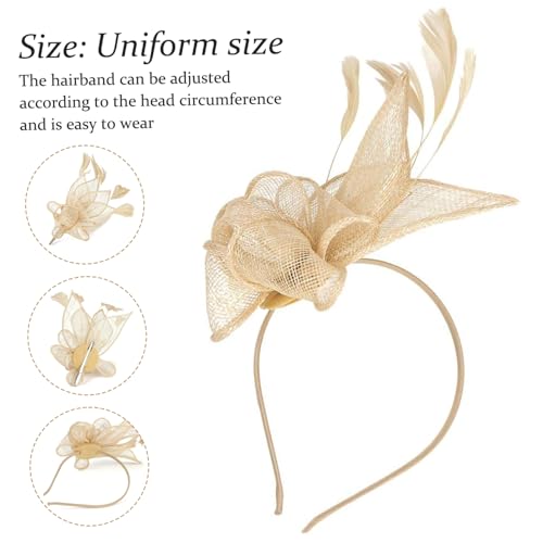 Fascinator para mulheres, requintado e elegante, chapéu fascinador de linho dourado usado por faixa