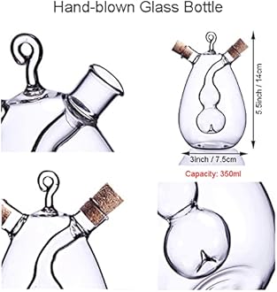 2 in 1 Oil and Vinegar Dispenser Cruet Bottle, Kitchen Supplies Glass Olive Oil and Balsamic Vinegar Cruet Bottle with Cork Stoppers, Hand-blown Glass Jar (Gourd Shape)