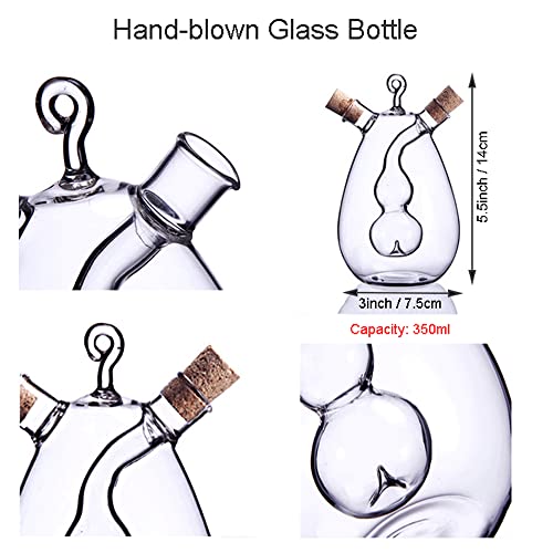 2 in 1 Oil and Vinegar Dispenser Cruet Bottle, Kitchen Supplies Glass Olive Oil and Balsamic Vinegar Cruet Bottle with Cork Stoppers, Hand-blown Glass Jar (Gourd Shape)