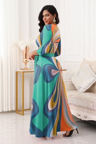 Image of FANDEE Plus Size Maxi Dress for Women Casual Summer Sundress V-Neck 3 /4 Sleeve
