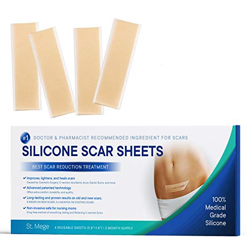 St. Mege Medical-Grade Drug-Free Silicone Scar Sheets for C-Section, Softens & Flattens Stretch Marks, Acne, Burn, Cosmetic Surgery, Keloid Scars (5.7