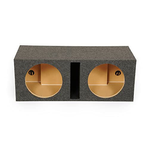 Q Power Dual 12-Inch Heavy Duty Ported Car Audio Subwoofer Box - Deep Bass MDF Enclosure with Charcoal Carpet Finish, Shared Slot Port Vent, 1.6 Cu Ft Air Space Per Chamber