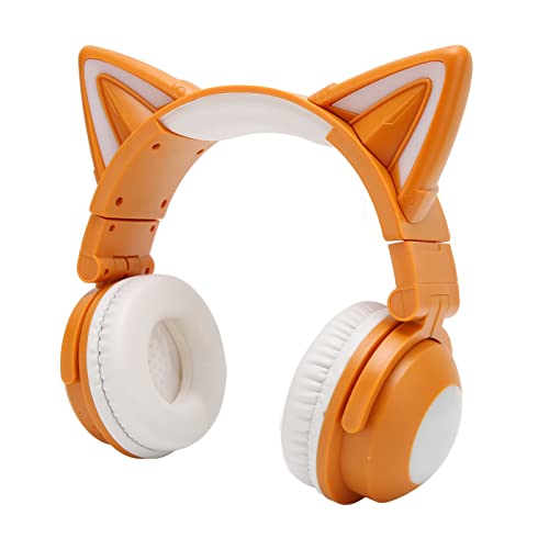 Yunseity Auriculares Bluetooth Cat Ear, Auriculares Inalámbricos Plegables con 7 Efectos de Luz LED, Bonitos Auriculares para Juegos con Micrófono Integrado para Smartphones, Tabletas, PC,(Amarillo)