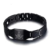 freemasons music group  LF Men\'s Stainless Steel Freemason Master Masonic Link Bracelet Black Carbon Fiber Inlay 4 in 1 Magnetic Theraphy Healing Link Wristband for Husband Boyfriend Brother BFF Gift Black,21.5cm