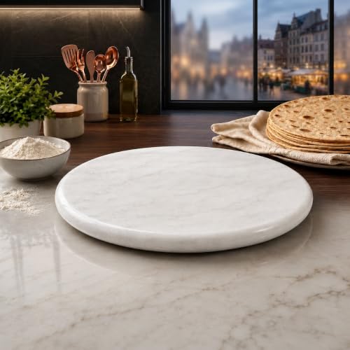 Image of Luxe Craft White Marble Chakla | Heavy Stone Roti Maker Board | Handmade Chapati Rolling Board for Kitchen | Premium Marble Roti Chakla for Chapati, Puri, Paratha & Baking Dough (10 Inch White)
