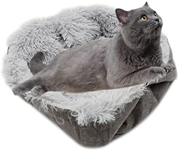 Pet Bed for Indoor Cats, Self Warming Pet Bed Function 2 in 1 Foldable Convertible Plush Soft Blanket Cat Bed Warm Cat Cushion Bed for Small Dogs and Cats, Machine Washable