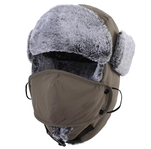 Connectyle Faux Fur Trapper Hat for Men Windproof Trooper Hunting Hat Cold Weather Outdoor Warm Earflap Hat Dark Grey