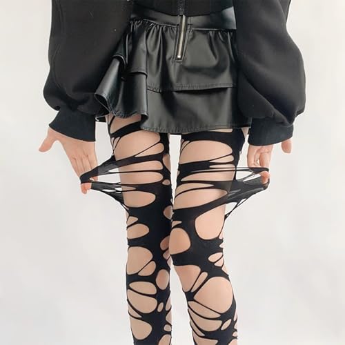 Image of Ripped Fishnet Stockings Tights Gothic Irregular Hole Hollow Out Mesh Lace Pantyhose Women Cosplay Party Accessories
