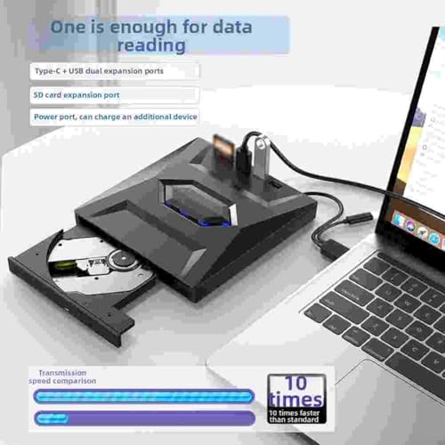 Graveur externe 7 en 1 3.0 pour lecteur Blu-ray : graveur DVD CD BD avec deux ports pour ordinateur portable, bureau, voyage, divertissement à domicile Noir – vue 8