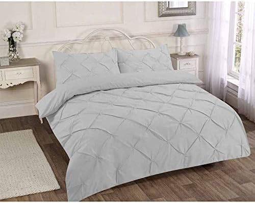 La Ritzy Duvet Cover Set Plain Pintuck Polycotton Bedding (Cream, Double)