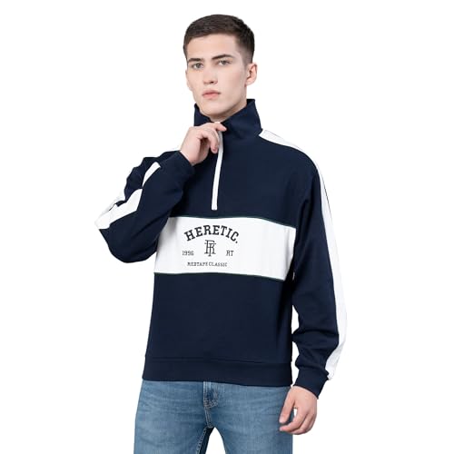 Image of Red Tape Cotton Half Zip Mock Neck Sweatshirt For Men | Cut & Sew | Everyday Comfort