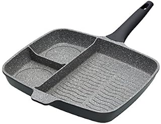 KitchenCraft MasterClass Cast Aluminium Non Stick Induction 3-in-1 Multi Section Grill Pan, All-in-One Frying Pan, Breakfast Griddle, 32 cm