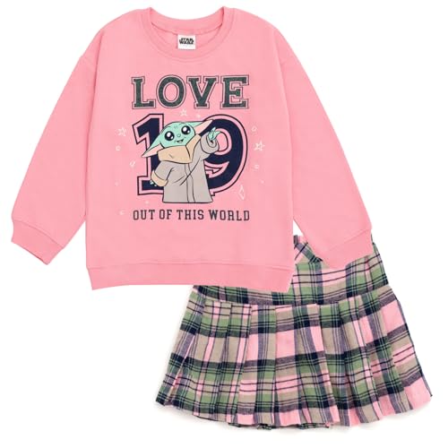 Image of STAR WARS The Mandalorian Grogu Girls' 2-Piece Sweatshirt and Pleated Skirt Set Toddler to Big Kid