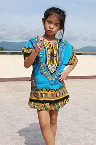 Image of RaanPahMuang Unisex Bright Africa Classic Childrens Dashiki Cotton Shirt Boys Girls