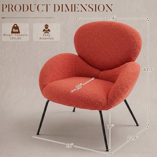 Image of Accent Chairs Set of 2 for Living Room, Boucle Fabric, Burnt Orange | Modern Accent Chair with Cloud Backrest, Soft Textured Boucle Fabric, Small Reading Chair for Sunroom, Reception Area