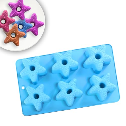 EQLEF Moule Donuts Silicone, Cute Star Donuts Moule Maker Moules pour le Pain de Gâteau de Soutien Bricolage (Bleu)