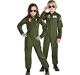 Party City Top Gun: Maverick Flight Costume for Kids, Halloween, Olive Green, Medium (8-10), Zipper Closure