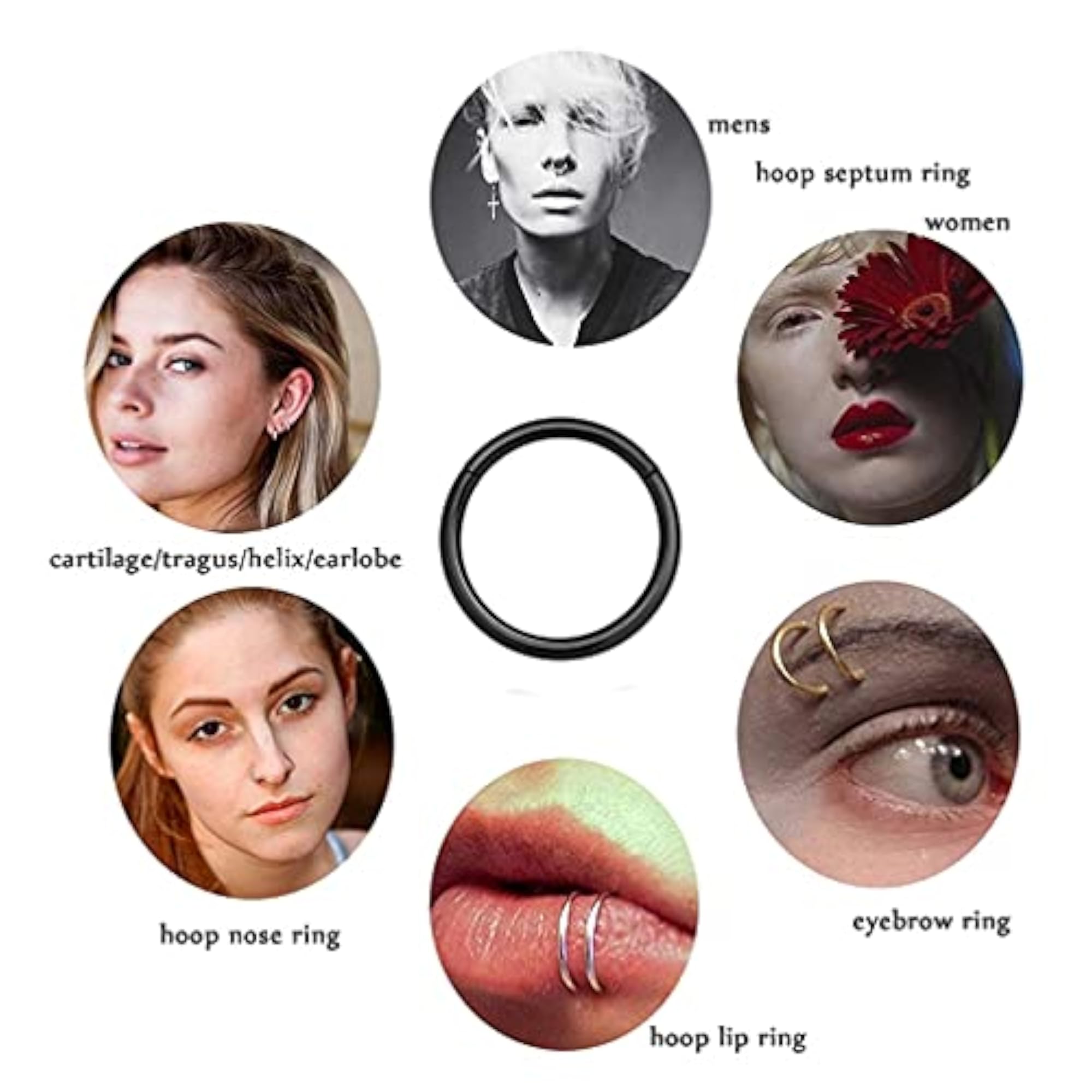 316L Surgical Steel Hinged Nose Rings Hoop, Multiple Sizes