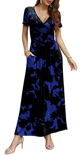 Image of CATHY Maxi Dresses for Women Short Sleeve V-Neck Casual Long Summer Wrap Dress with Pockets