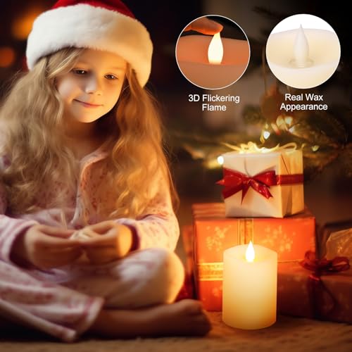 Image of 3x4 Flickering Flameless Candles Set of 1,Real Wax Pillar LED Candles with Battery,with Timer,4 inch Flameless Candles with Remote,for Christmas /Halloween /Party /Wedding,Ivory