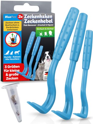 BluePet 3er Set Zeckenhaken für Hund & Katze Zeckenhebel, Zeckenentferner | 3x Zeckenhaken als Zeckenentferner für Hund, Katze, & Pferd. Alternative zu Zeckenpinzette, Zeckenzange, Zeckendreher.