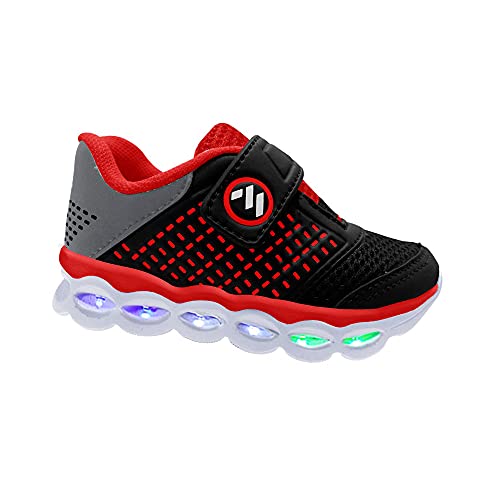Tênis Infantil Masculino Com Luzes de Led MP1814 - AS109 Cor:Preto-Vermelho;Tamanho:25