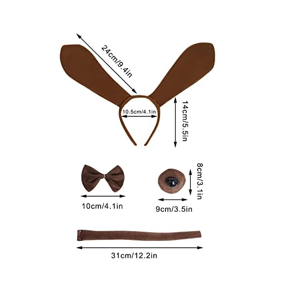 Jmkcoz kids puppy dog costume tutu set brown dachshund dog ears headband bowtie nose tail tutu skirt animal costume for girls boys halloween cosplay party - image 3