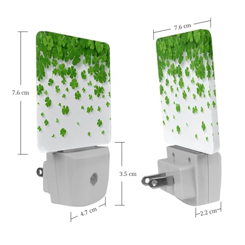 Image of NEWzone Green Clover Shamrocks Night Light [2 Pack], Plug in Wall Led Night Lights Decor for Boys Girls Room, Dusk to Dawn Sensor Wall Lamp for Stairway /Bedroom /Kitchen /Nursery Room