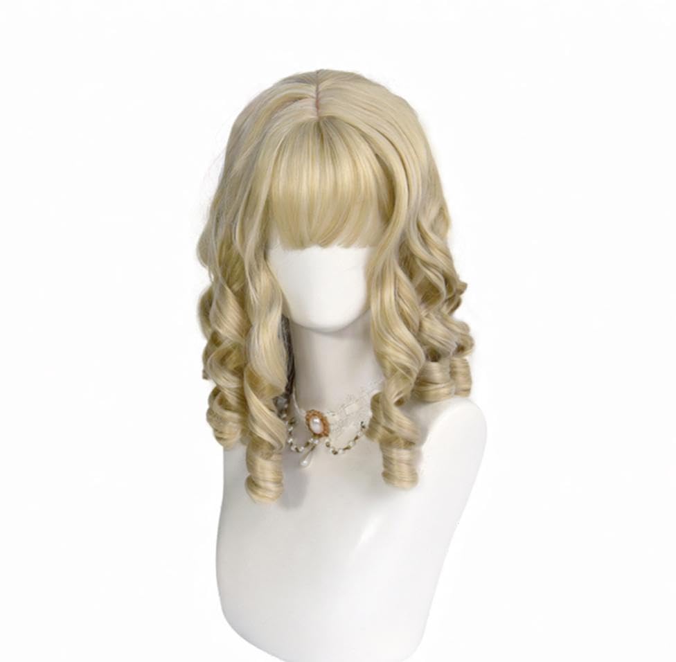 Beige Blonde Lolita Vintage Roman Roll Wig Kawaii Short Synthetic Curly Hair Wig with Bangs Natural Looking Heat Resistant Wigs for Daily Use image 4