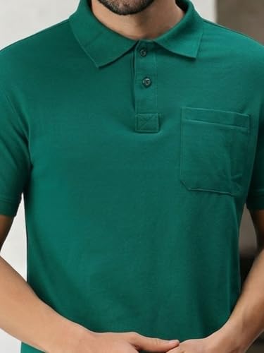Image of Lux Cozi Men's T-Shirt with Chest Pocket | Polo T-Shirt for Man | Plain Casual Stylish | Half Sleeve| Cotton Blend Collar Polo T-Shirts for Men
