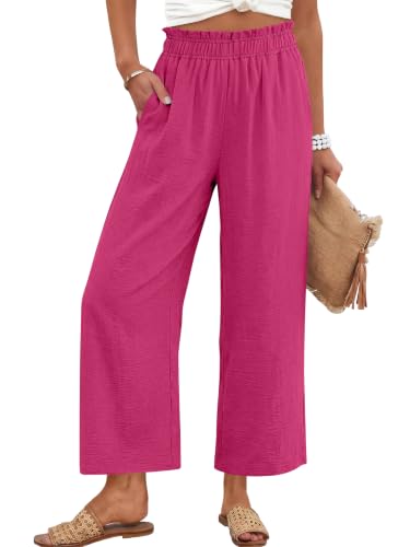 Image of ANRABESS Womens Wide Leg Cropped Palazzo Pants | Lightweight Breathable Elastic High Waisted Pants, Beach Vacation Flowy, Lounge & Casual Summer Trousers with Pockets