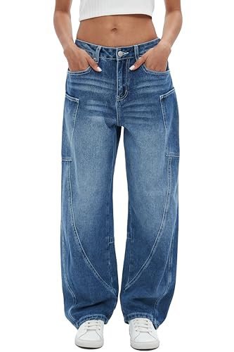 D-Sun Women's Barrel Jeans Wide Leg High Waist Denim Pants Baggy