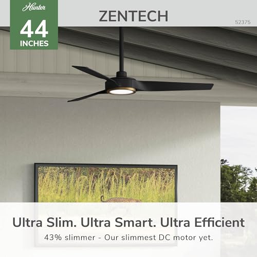 Image of Hunter 44 inch ZenTech Outdoor Smart Ceiling Fan, LED Light, Remote, Black