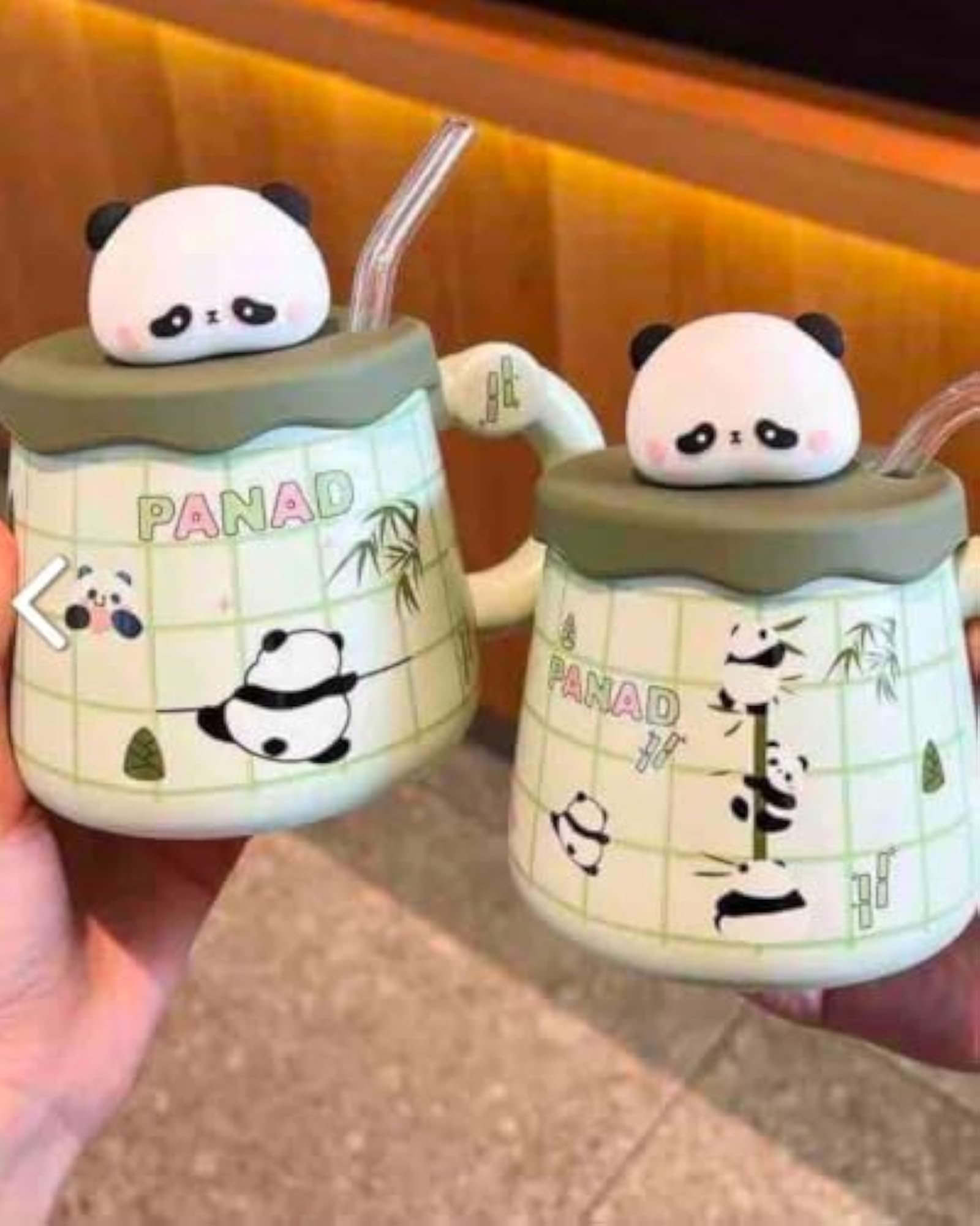 Ceramic Panda Mug with Lid, 100 ml