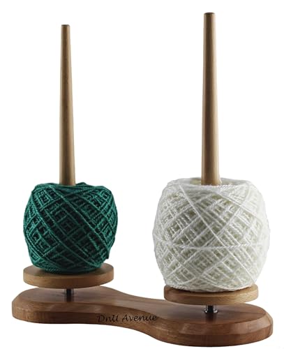 DnU Avenue Beechwood Double Yarn Holder with Advanced Twirling Mechanism | Dual Spindle Crochet & Knitting Ball Stand | Ideal Gift for Crocheters