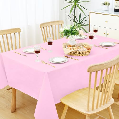 Image of Smiry Rectangle Table Cloth 54x78 Inch, Waterproof Wipeable Vinyl Tablecloths Protector, Oil Spill Proof Plastic Table Cover for Dining, Picnic, Camping, Outdoor, Pink