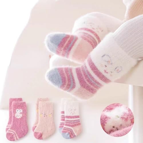 3 Pairs Baby Thermal Socks for Winter 0-5 Years Old, Cute Warm Fuzzy Thick Plush Ankle Socks for Newborn Boy Girl2