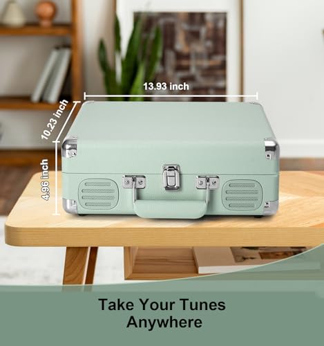 Image of Record Player 3 Speed Bluetooth Portable Suitcase, Vinyl Phonograph with Built-in Bass & Speakers, Belt-Driven LP Player Support AUX-in RCA Line Out Headphone Jack, Green