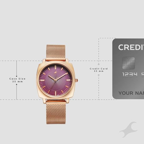 Image of Fastrack Stunners X Quartz Analog with Purple Dial Rose Gold Stainless Steel Strap Watch for Girls - 68043WM04