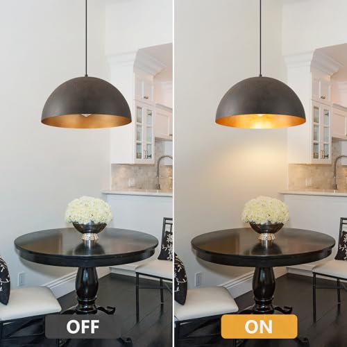 Yezgge Farmhouse Pendant Light,15.7" Black with Brown Grain Industrial Dome Light Fixture,Adjustable Vintage Chandelier for Kitchen Island,Dining Room,and Bedroom by Yezgge - Used condition - Image 8