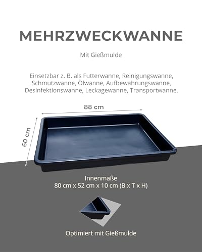 Kunststoffwanne 88 x 60 cm aus PP - Öl-Auffangwanne, Säuren- und laugenfeste Industriewanne, Plastikwanne mit 42 Liter Volumen
