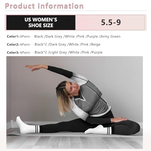 Image of 6 Pairs Pilates Socks with Grips for Women - Non Slip Yoga, Barre, Grippy Socks for Pilates Reformer, Barre & Home Workout