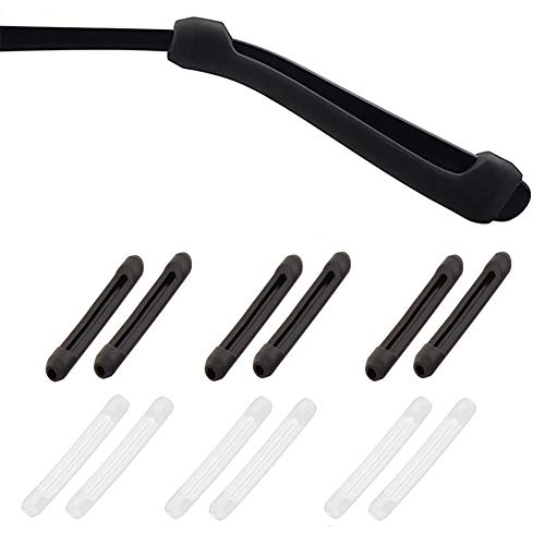 PIPJOY 6 paia di occhiali antiscivolo in silicone morbido per occhiali da vista tempio (Nero e Trasparente)