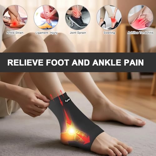 Image of eYotto Open-Heel Ankle Sleeves (1 Pair), Breathable Foot & Ankle Compression Support for Swelling, Plantar Fasciitis & Sprain Relief for Men & Women(Black)