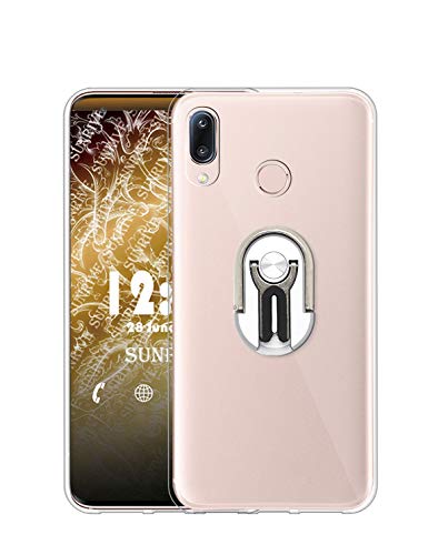 Sunrive Funda para Motorola One Power/P30 Note, Soporte Teléfono Coche Silicona Transparente Gel Carcasa Case Bumper Anti-Arañazos Espalda Cover Anillo Kickstand 360 Grados Giratorio(Plateado)