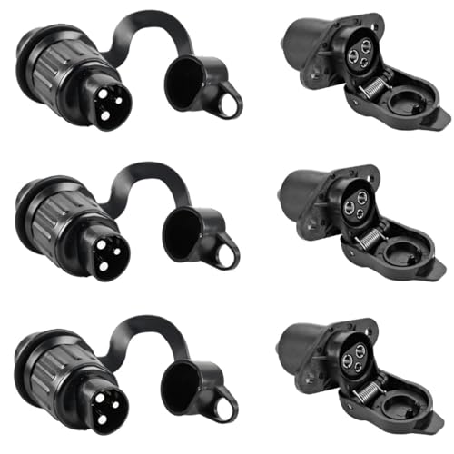 GOMETY 3 Stück 3 Polig Stecker und Steckdose, 12V 3-Polig Traktor Stecker Steckdose 12V, 3 Polig Anhänger Stecker Steckdose Nach DIN 9680 Wasserdicht Stecker Steckdose für LKW PKW KFZ (3)