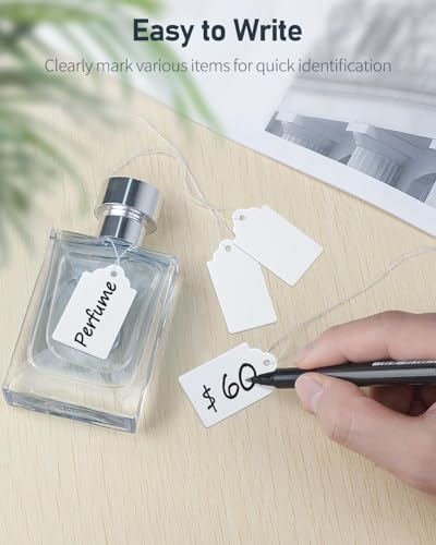 Image of DIY Crafts White Price Display Tags with String for Jewelry, Clothing Tie Label Paper Tag for Jewellery Retail Shops Watch Kitchen Clothes Content Label, Goods Price Tag (Pack of 100 Pcs)