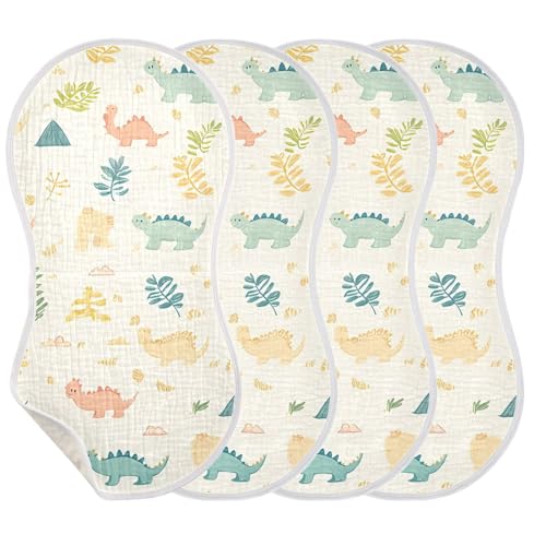 4 Pack Cute Dinosaurs Muslin Burp Cloths Cotton Absorbent Baby Burping Rags for Boys Girls Soft Newborn Burp Bibs, 22 x 11 Inch3