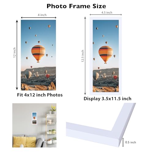 Image of JCJMY 4x12 Picture Frame White for Wall Hanging or Tabletop, Wall Mounting Horizontally or Vertically, 4 x 12 Wall Gallery Poster Photo Frame with Shatter Resistant Plexiglass, White